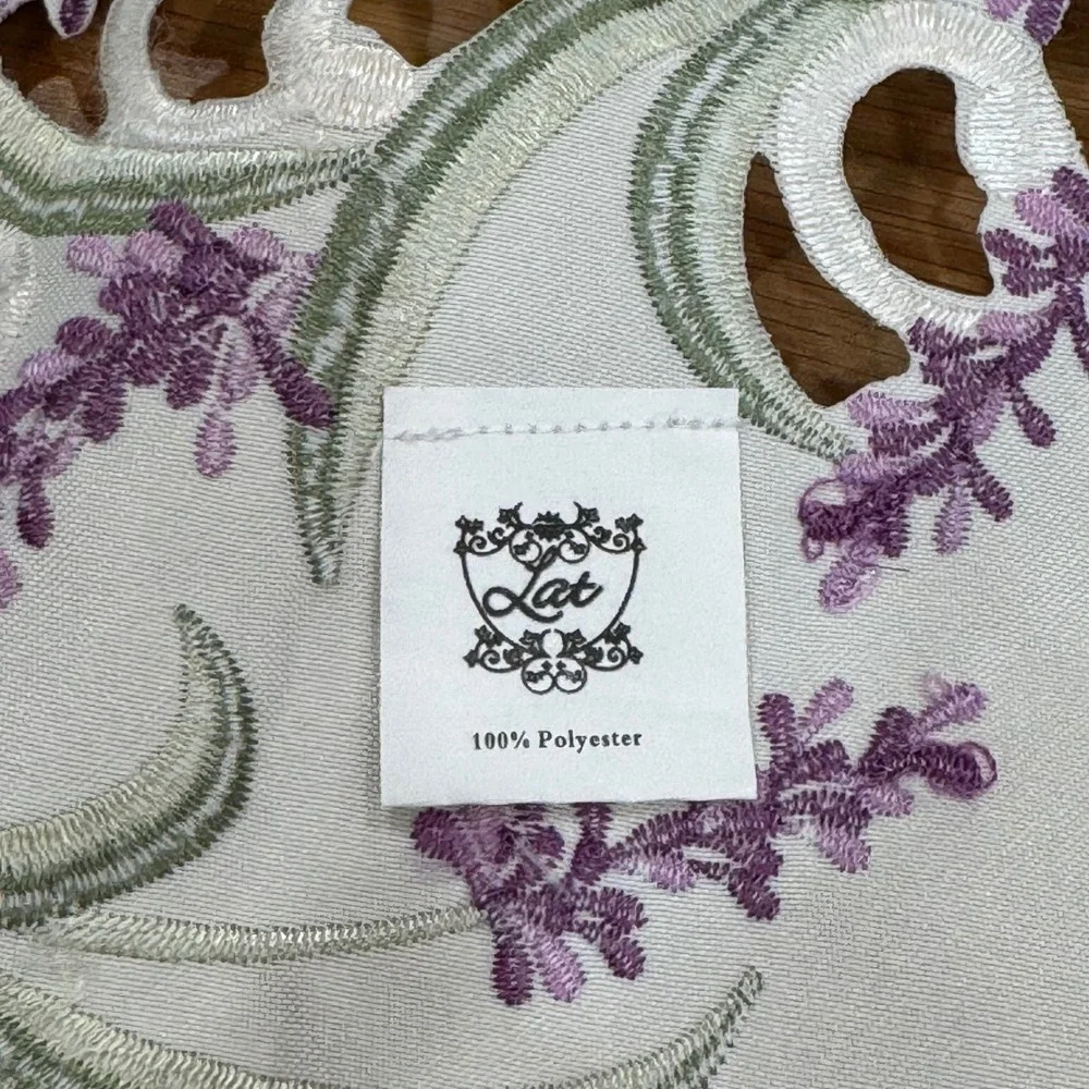 Lat Lavender Embroidered Placemats Set of 2 White Purple Floral Oval Country